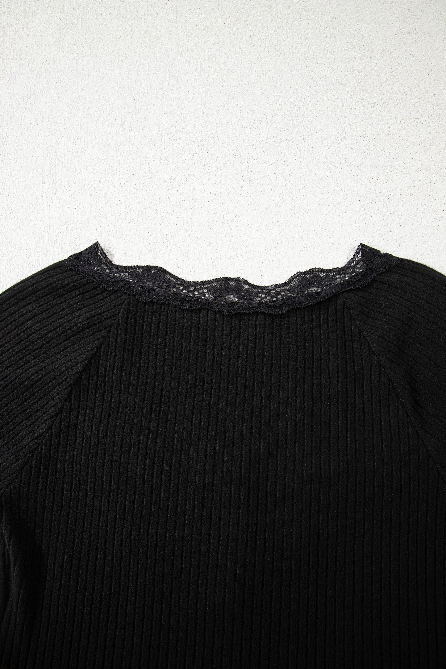 Black Lace Neckline Long Sleeve Top