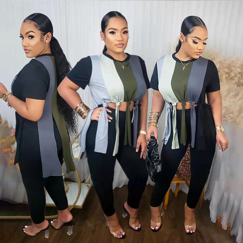 Solid Color Splicing Tassel Two-piece Set