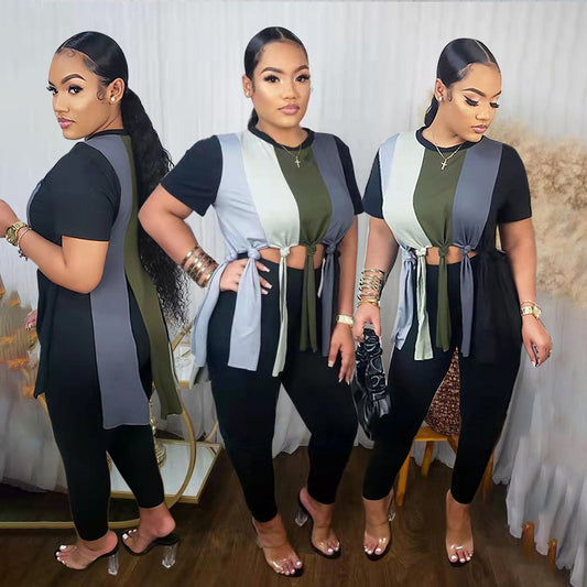 Solid Color Splicing Tassel Two-piece Set