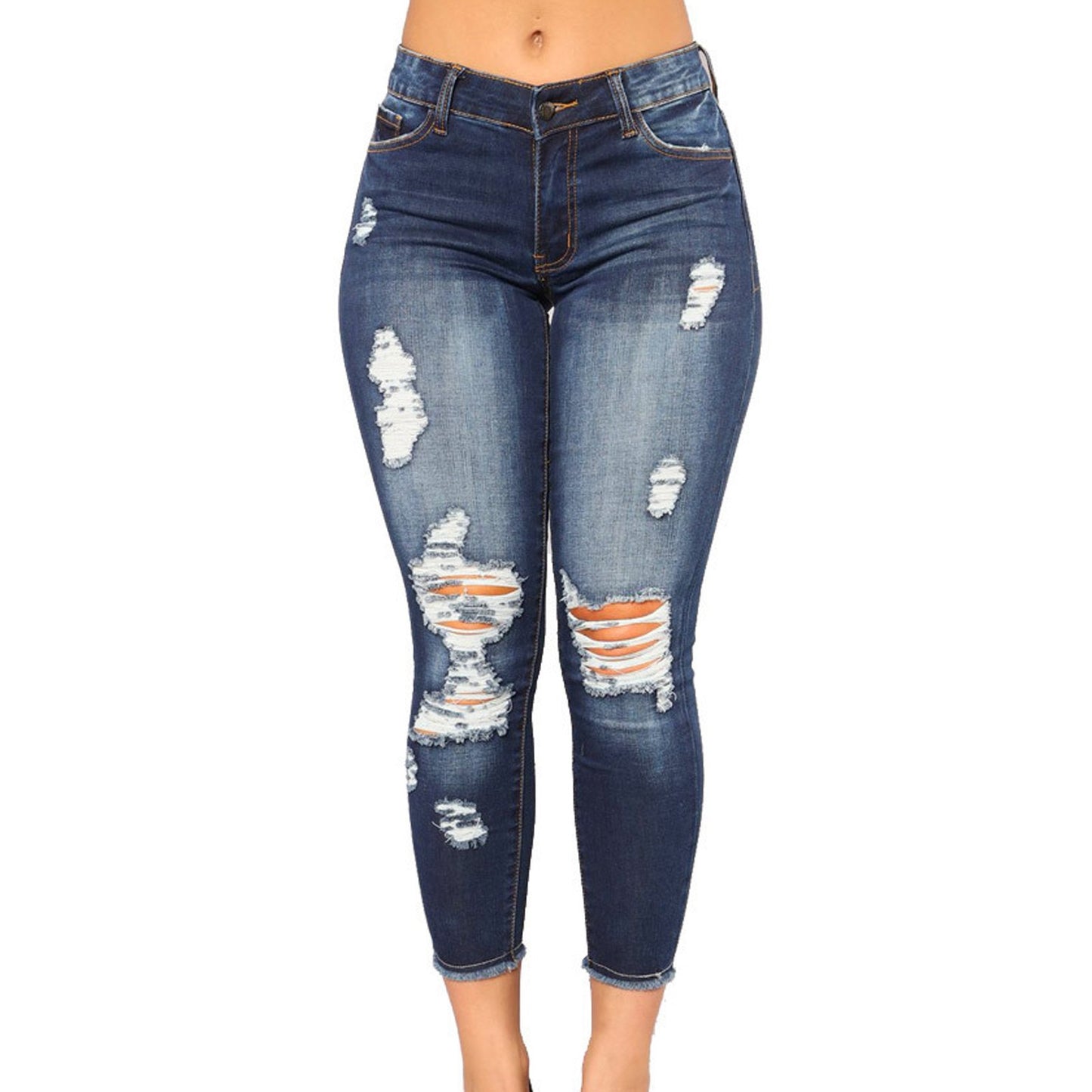 Elastic Slim Fit Ripped Skinny Jeans