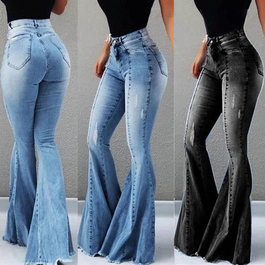 Ripped Denim Bell-bottom Pants