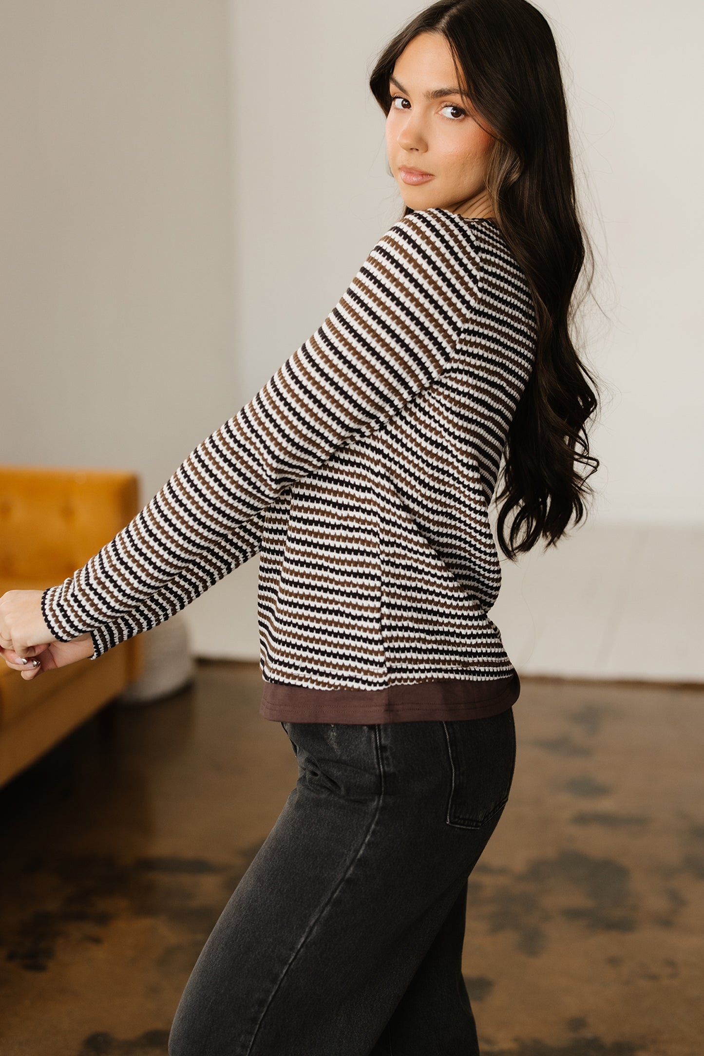 Brown Two Piece Striped Long Sleeve Shirt