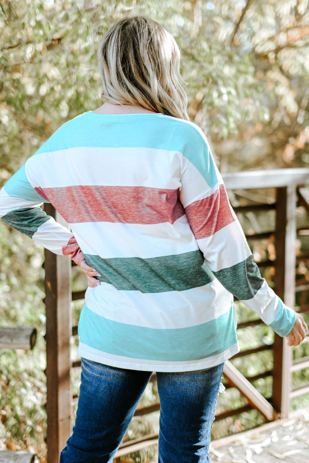 Green Colorblock Pullover Top