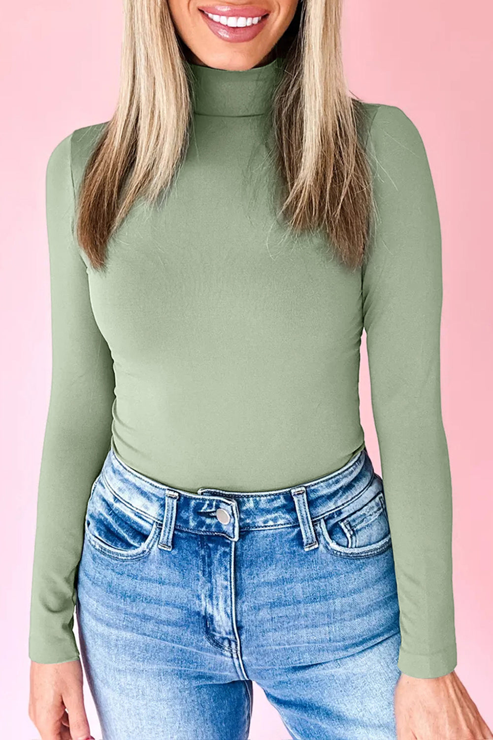 Black Slim Fit High Neck Long Sleeve Top