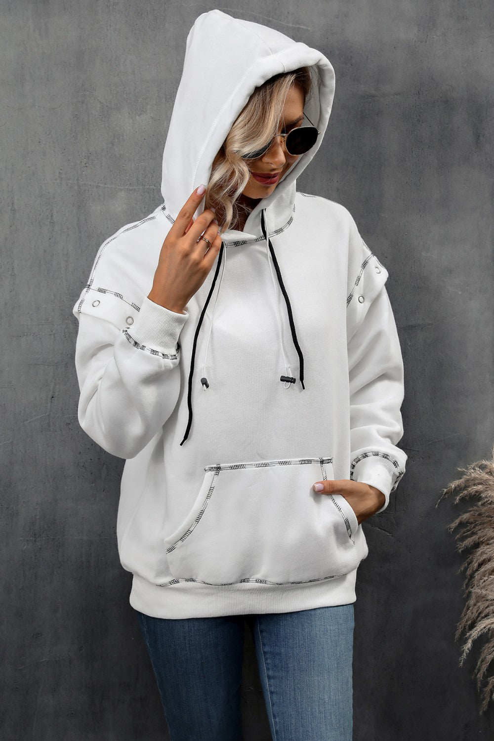 Ivy Lane Drawstring Kangaroo Pocket Dropped Shoulder Hoodie