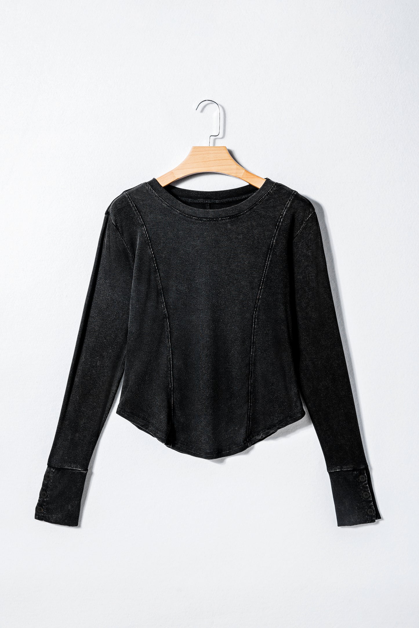 Burgundy Exposed Seam Ribbed Long Sleeve Top