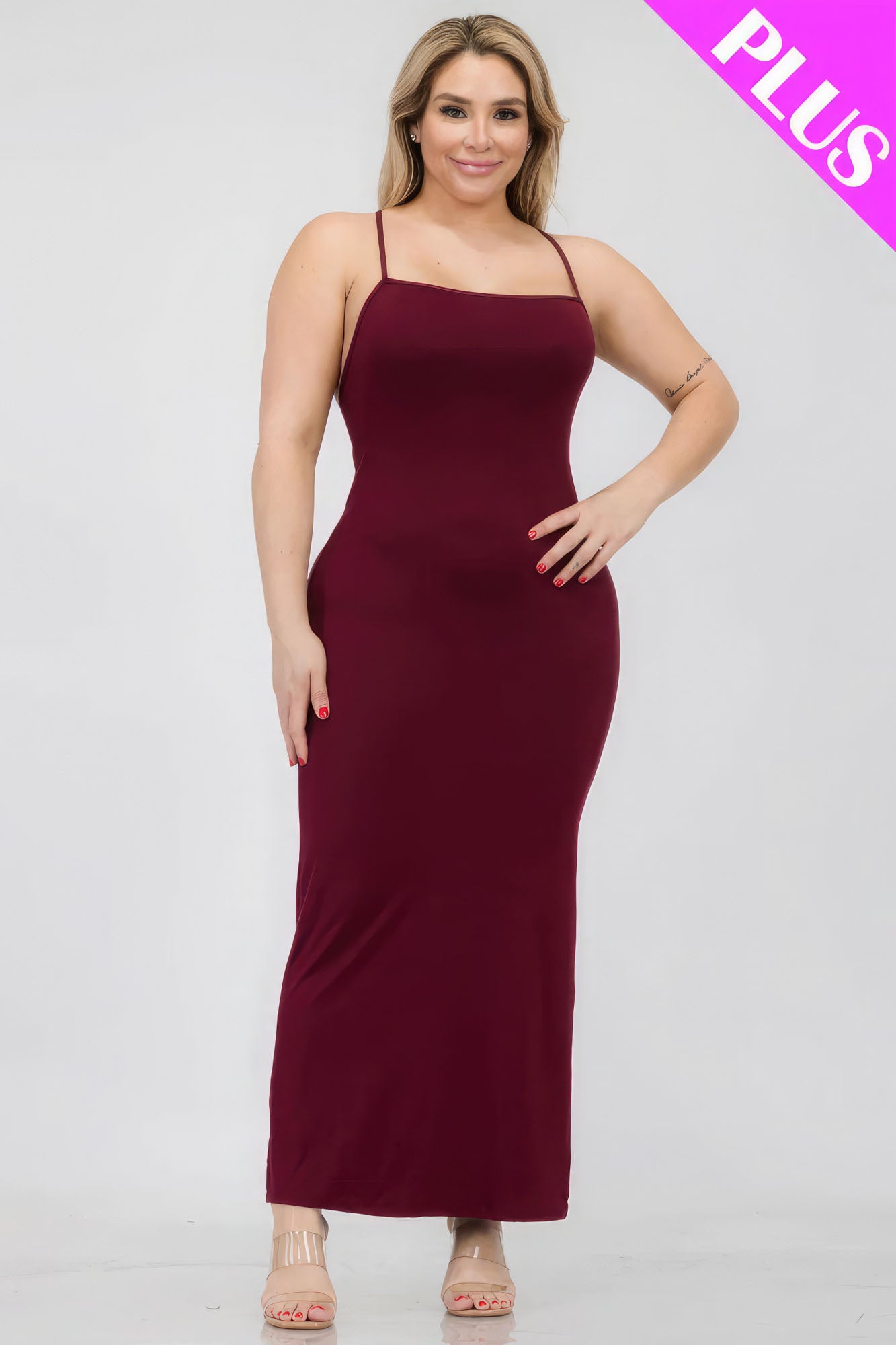 Plus Size Crisscross Back Split Thigh Maxi Dress