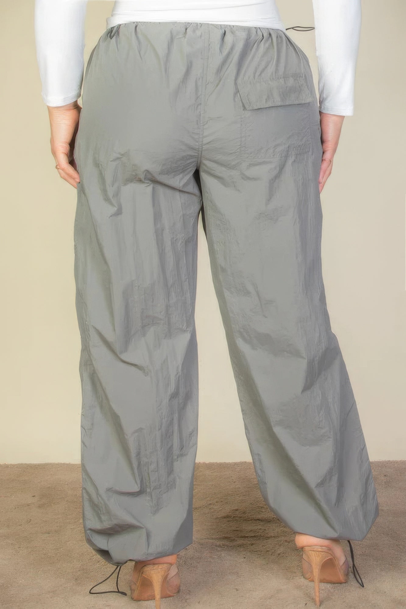 Plus Size Drawstring Waist Parachute Pants