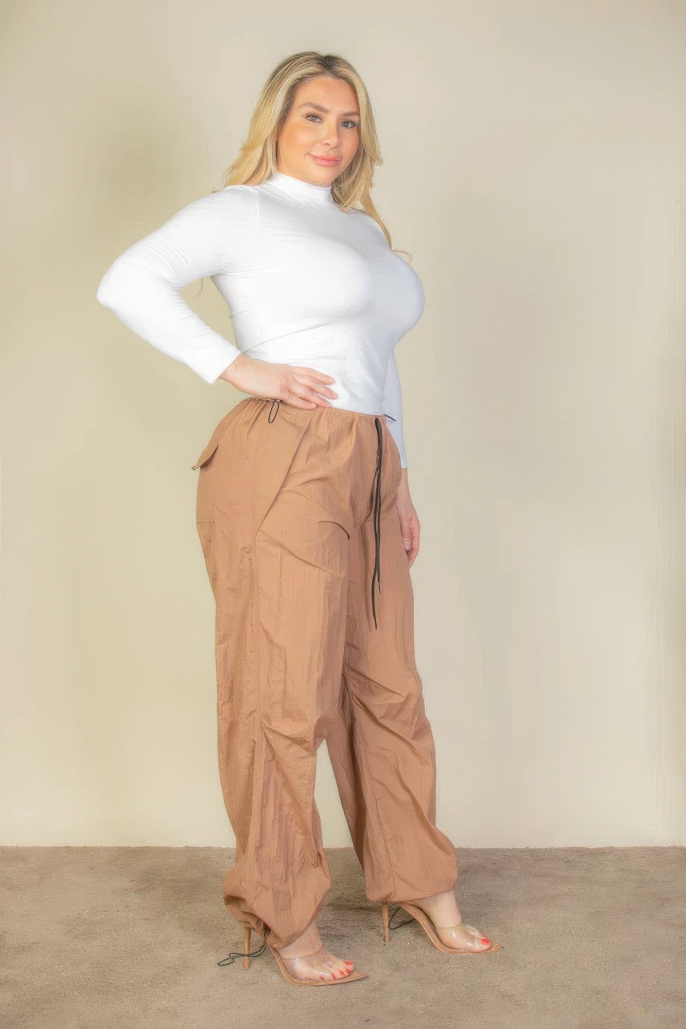 Plus Size Drawstring Waist Parachute Pants