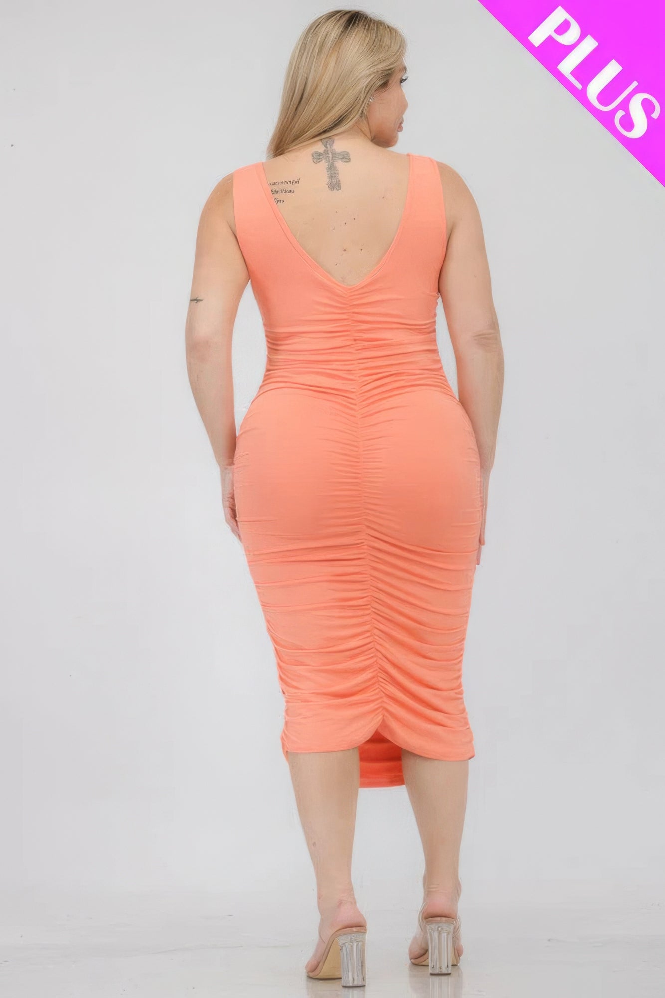 Plus Size Square Neck Ruched Bodycon Midi Dress