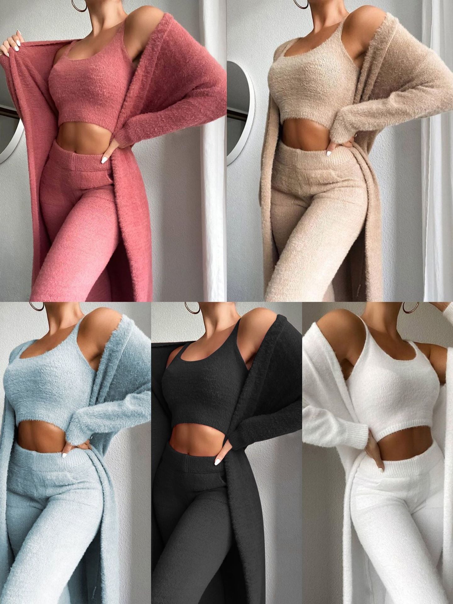 Spot shooting! 2020 European and American New Sexy V-neck Plush Short Tank Top Pants Three Piece Set for Women