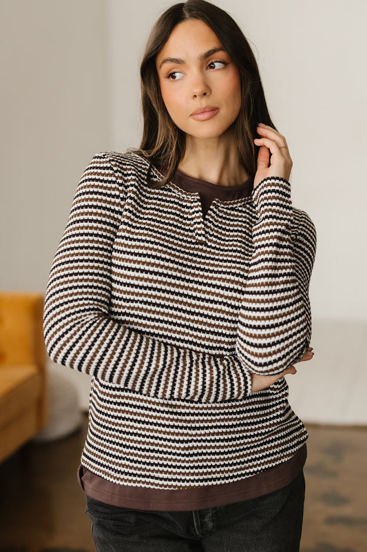 Brown Two Piece Striped Long Sleeve Shirt