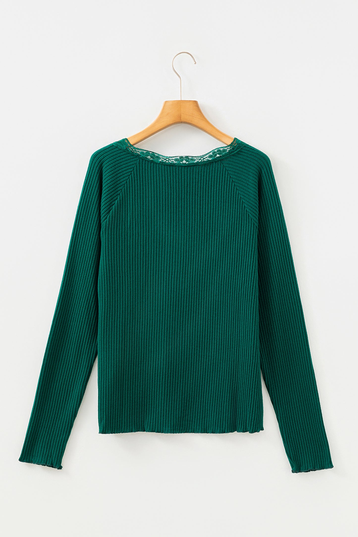 Black Lace Neckline Long Sleeve Top