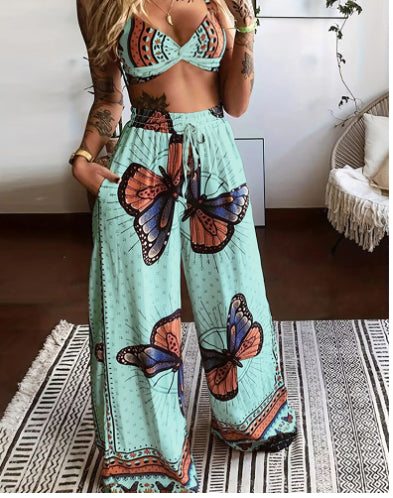 Tube Top Loose Wide Leg Pants Set