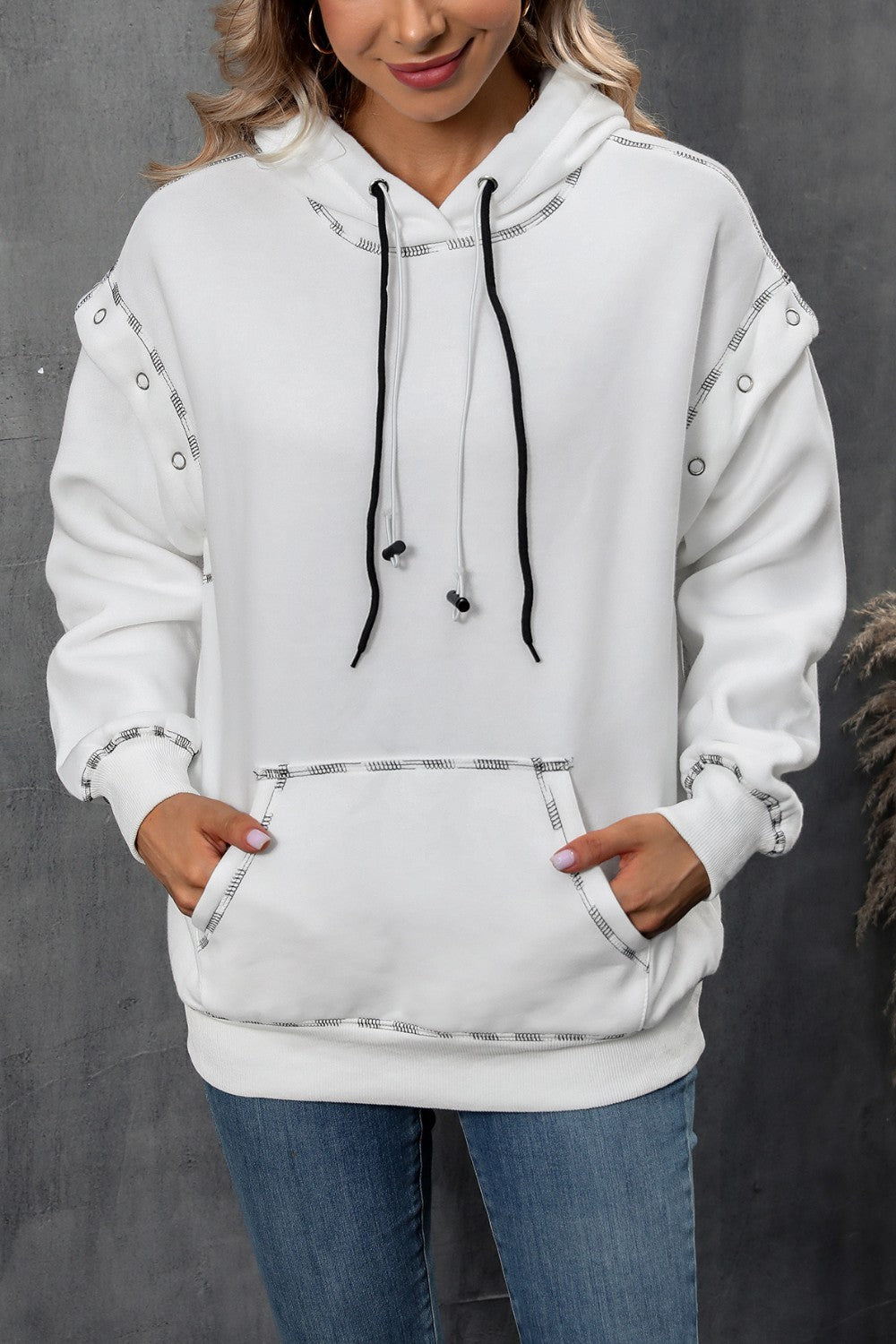 Ivy Lane Drawstring Kangaroo Pocket Dropped Shoulder Hoodie