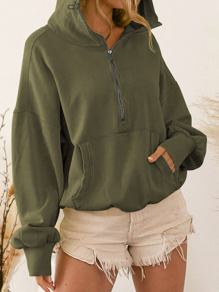 Zip-Up Dropped Shoulder Hoodie