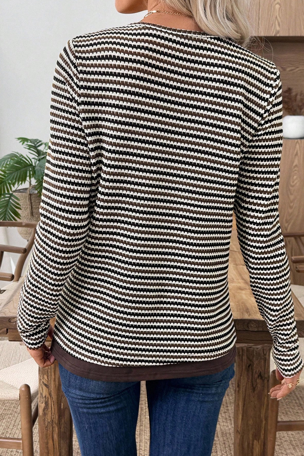 Brown Two Piece Striped Long Sleeve Shirt