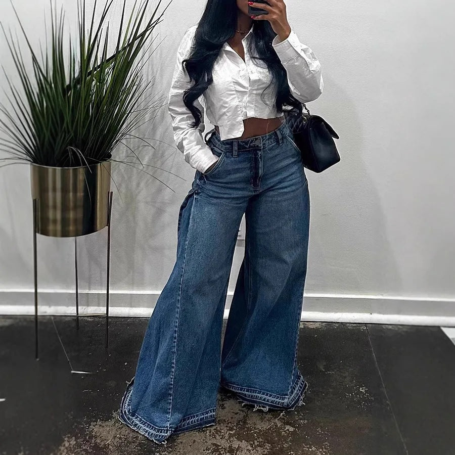 Loose Wide Leg Jeans Stitching Bell-bottom Pants