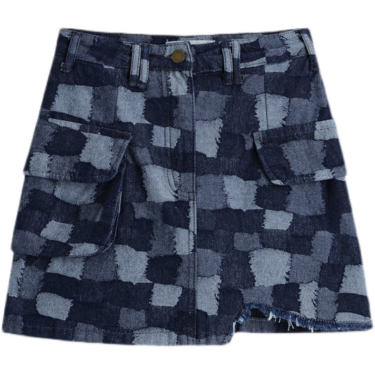 Plaid Denim Skirt Women