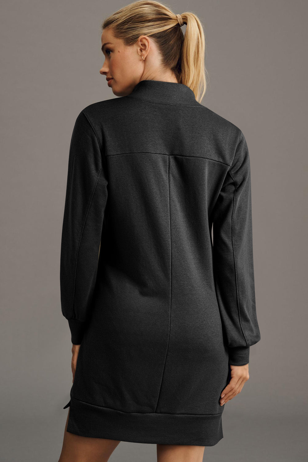 Ivy Zip up Collared Ribbed Patchwork Sweatshirt Dress with Pockets