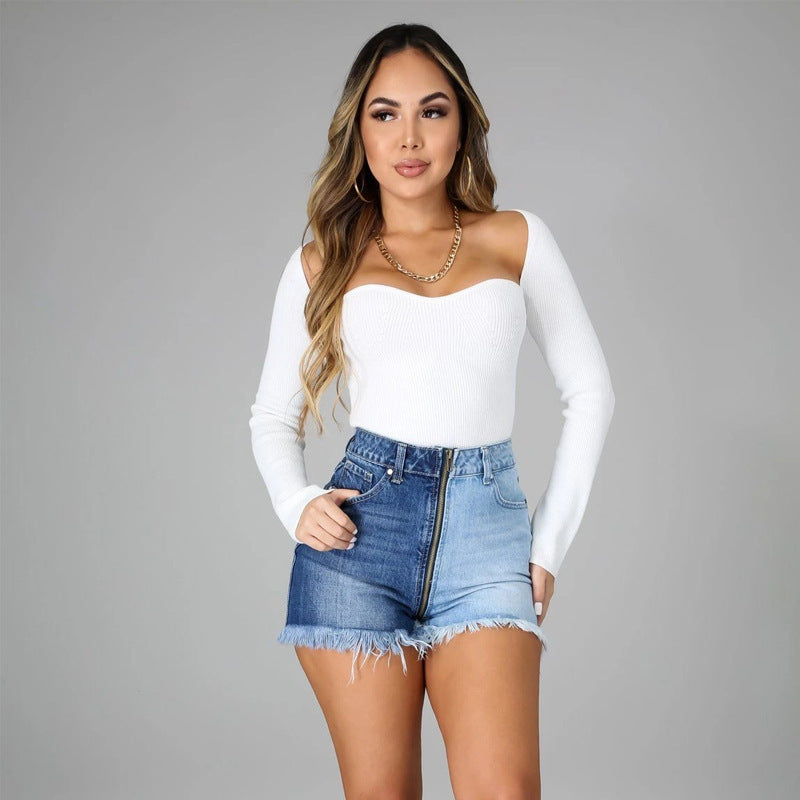 Zipper Denim Shorts