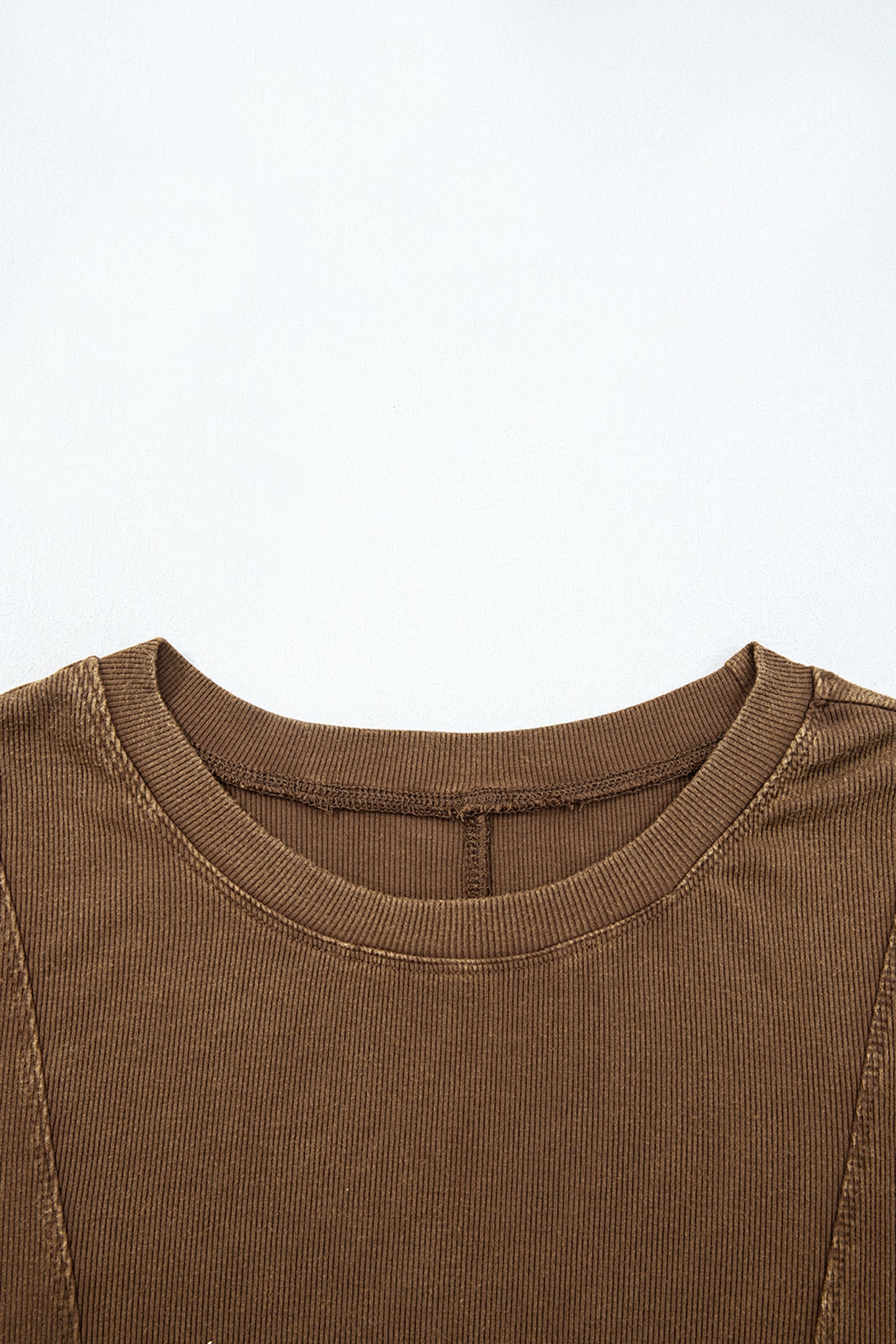 Burgundy Exposed Seam Ribbed Long Sleeve Top