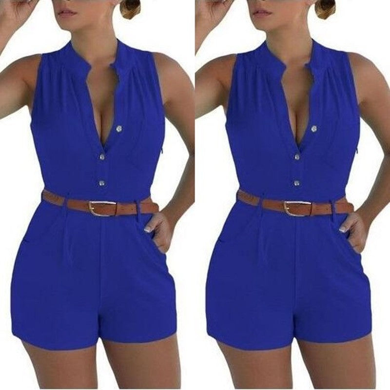 High Waist Single-breasted Jumpsuit with Belt