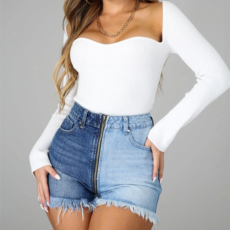 Zipper Denim Shorts