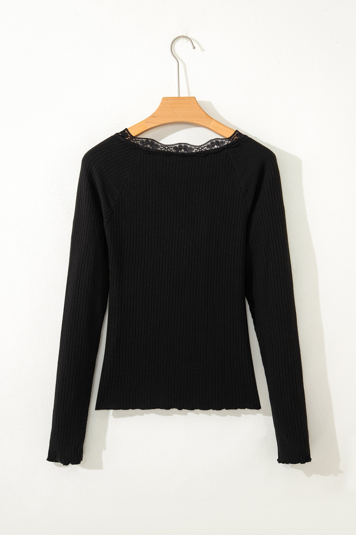 Black Lace Neckline Long Sleeve Top