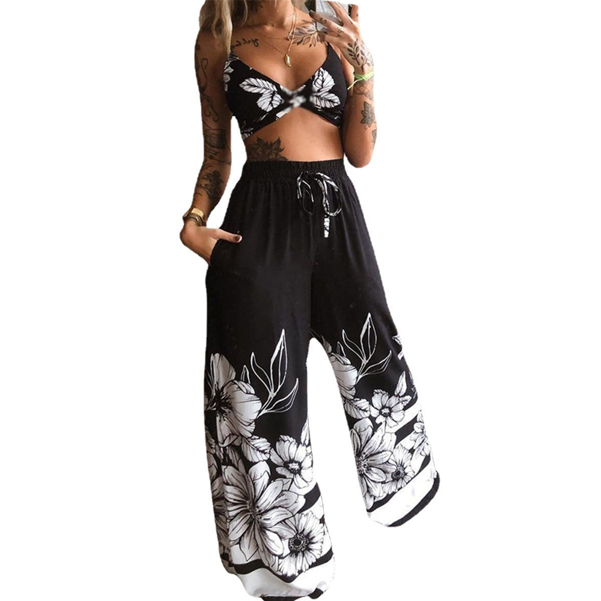 Tube Top Loose Wide Leg Pants Set