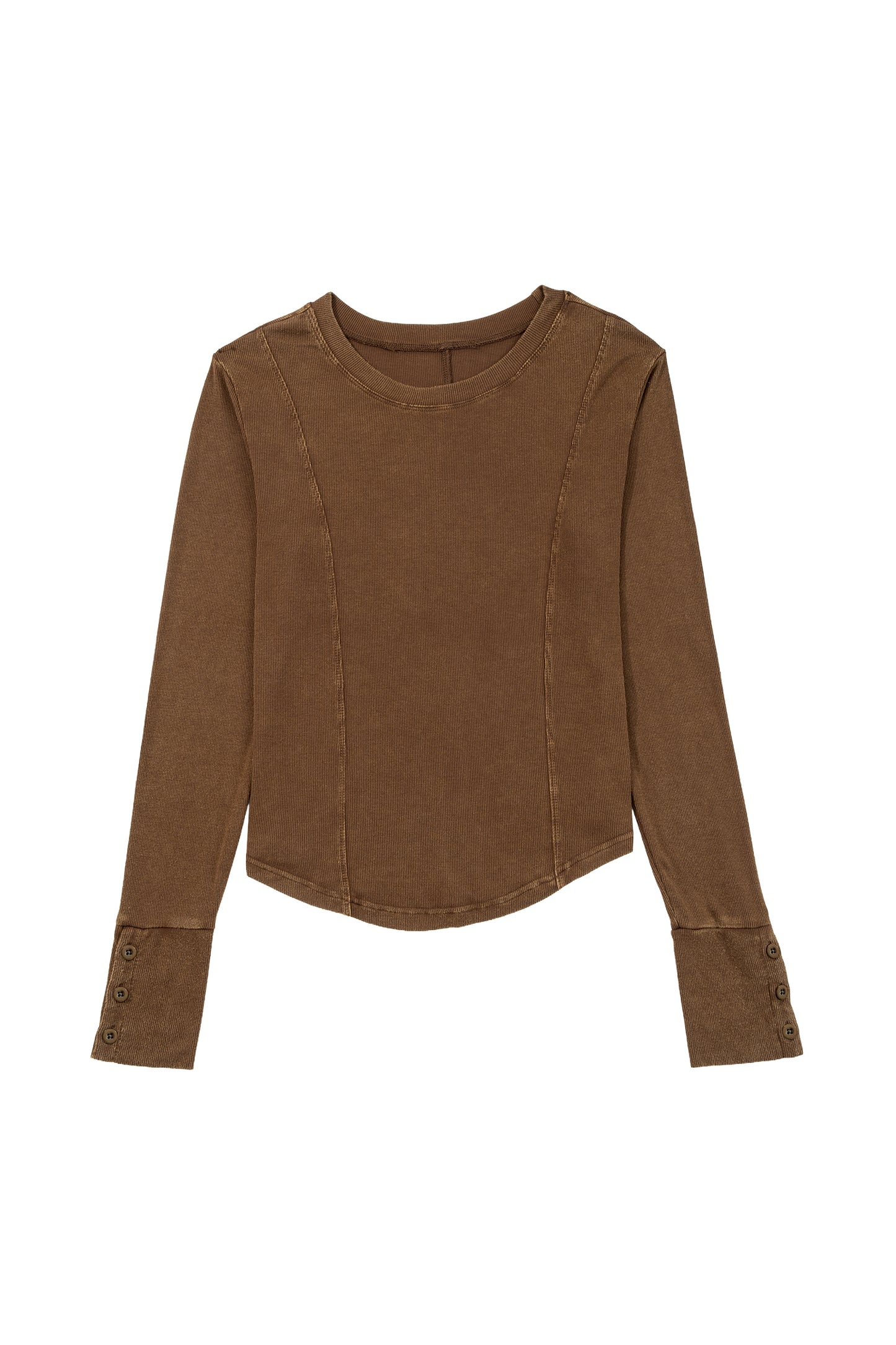 Burgundy Exposed Seam Ribbed Long Sleeve Top