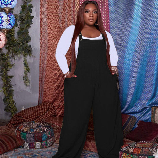 Solid Color Overalls Two-piece Set