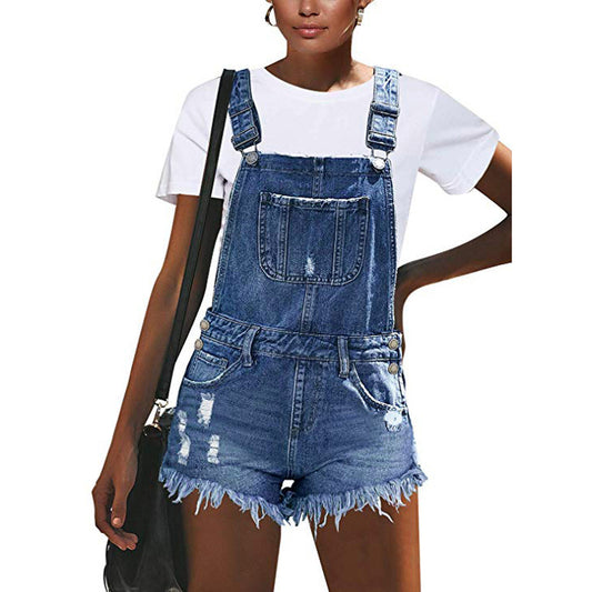 Ripped Suspender Denim Hole Jumpsuit