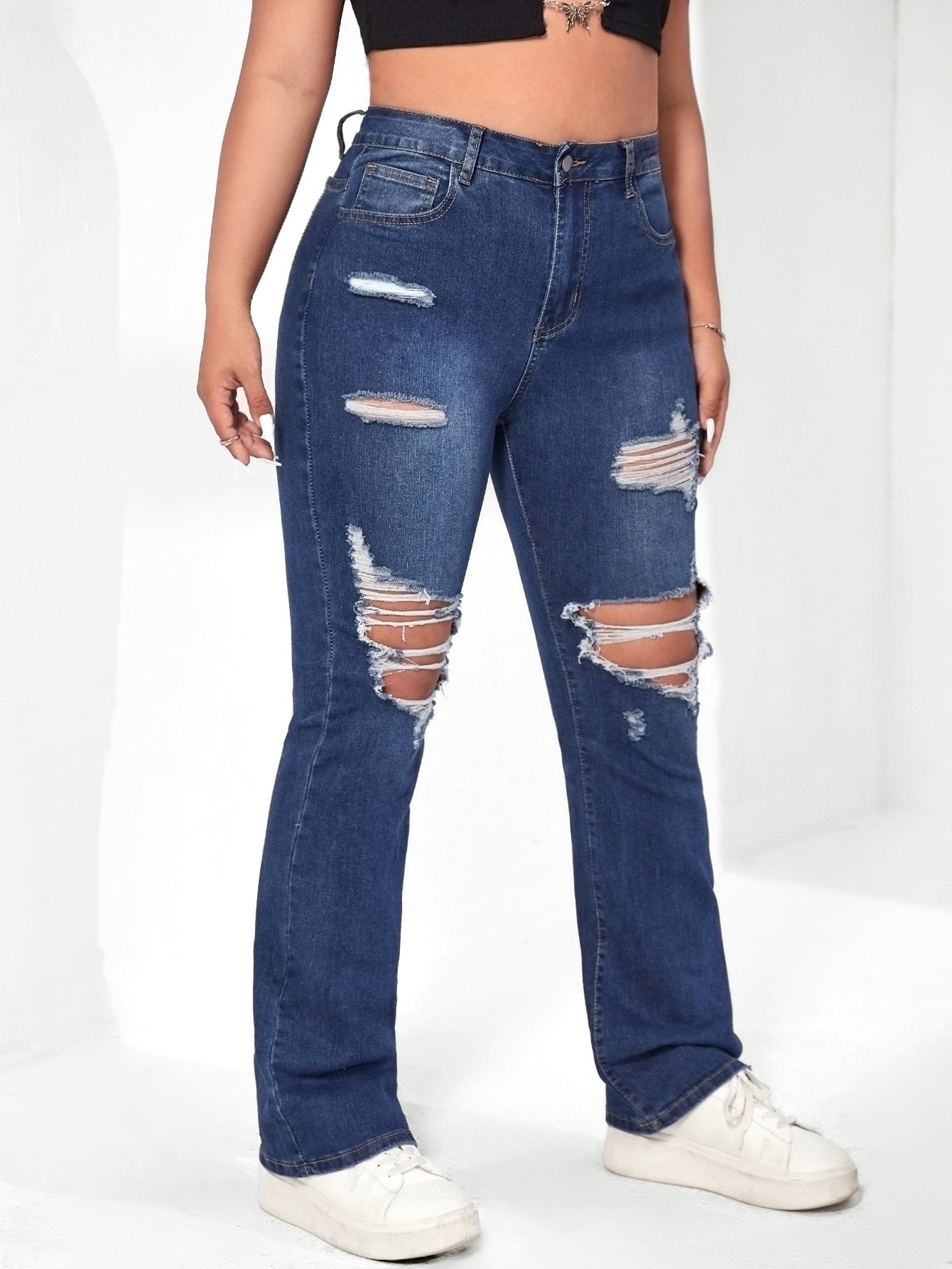 SHEIN ICON plus Ripped Flare Leg Jeans