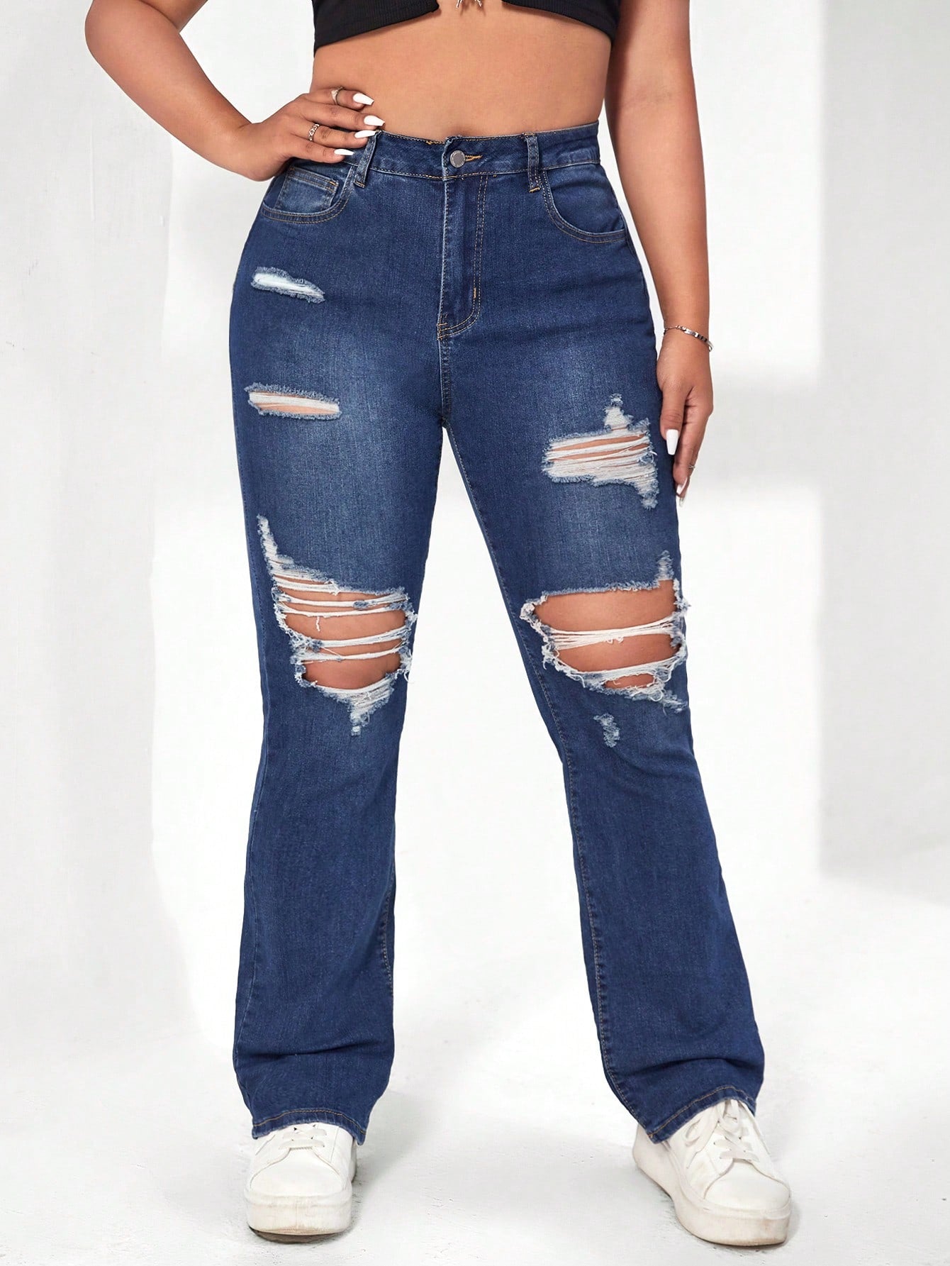 SHEIN ICON plus Ripped Flare Leg Jeans