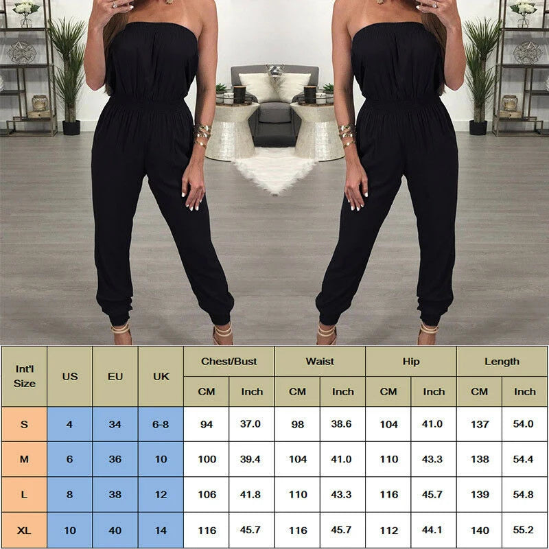 Women Casual Off-Shoulder Wide Leg Jumpsuit 