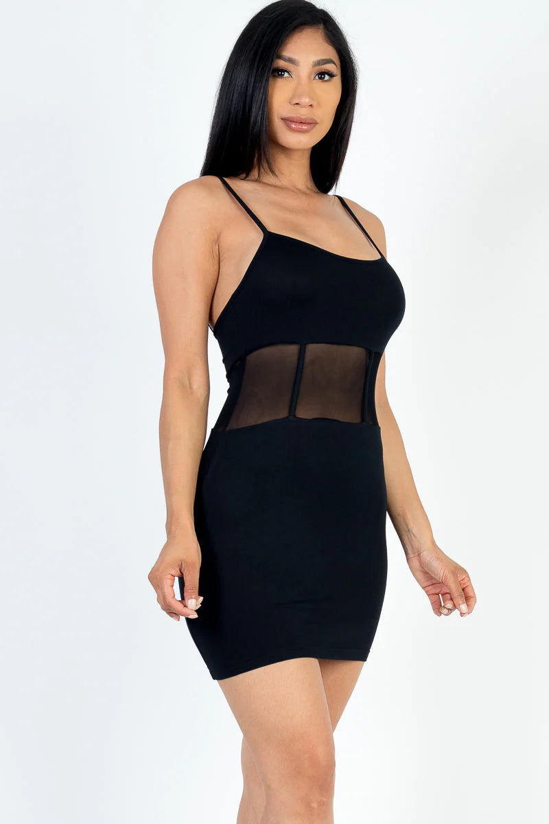 Mesh Panel Mini Dress 