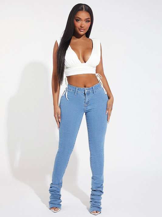 SHEIN SXY Ruched Skinny Jeans