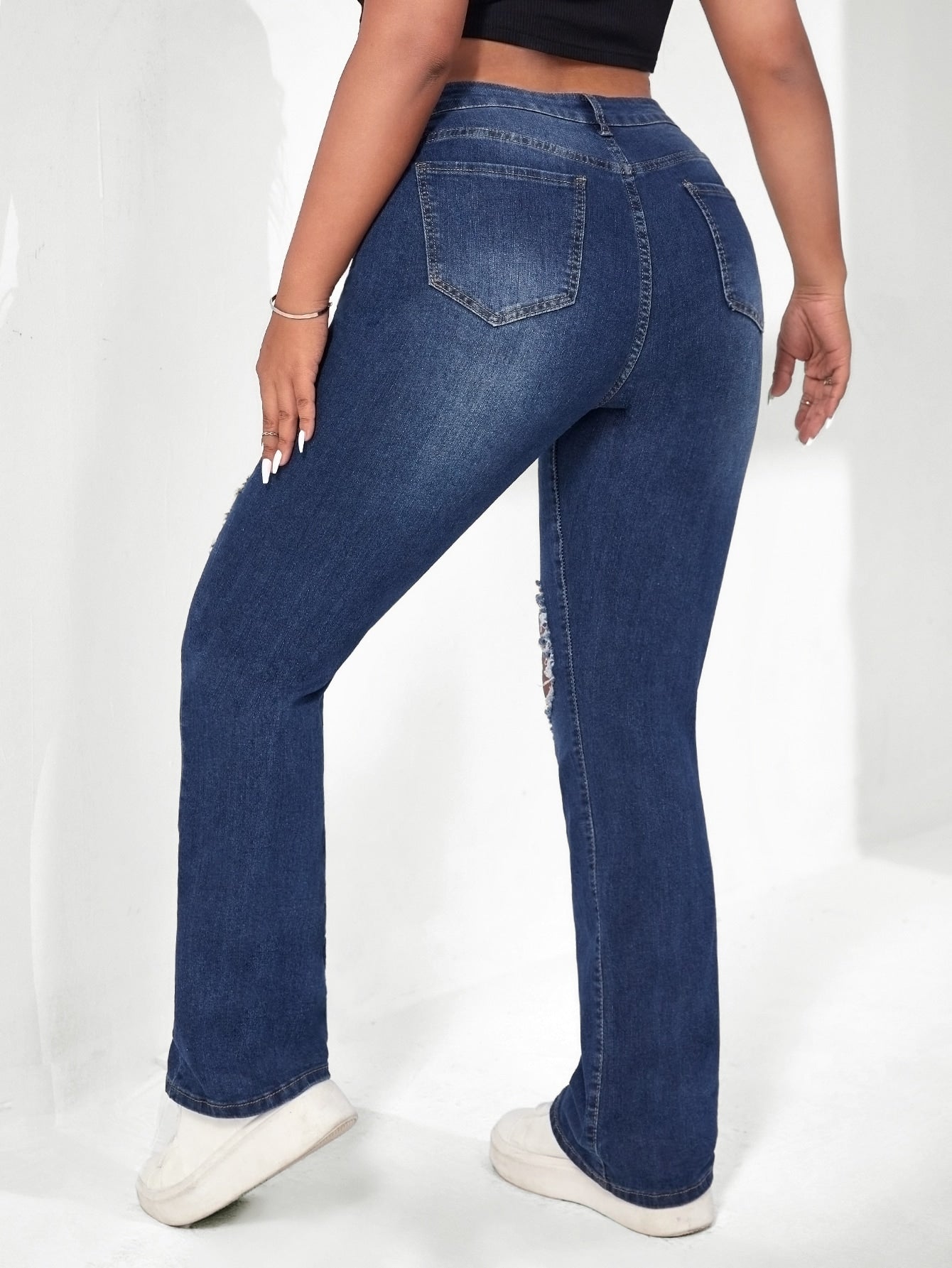 SHEIN ICON plus Ripped Flare Leg Jeans