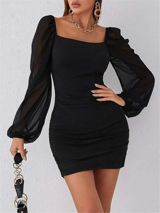 Wrap short skirt, high-waisted black slim dress