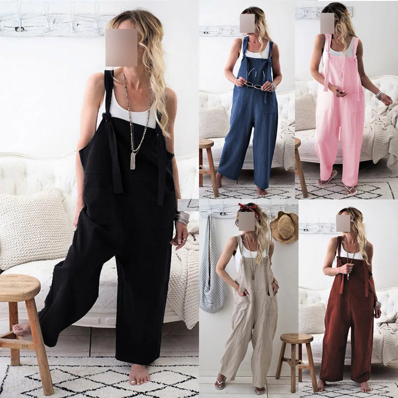 Women Jumpsuit Brand New Female Casual Loose Solid Pockets Overalls Wide Leg Hot Sale Ladies Rompers Clothing