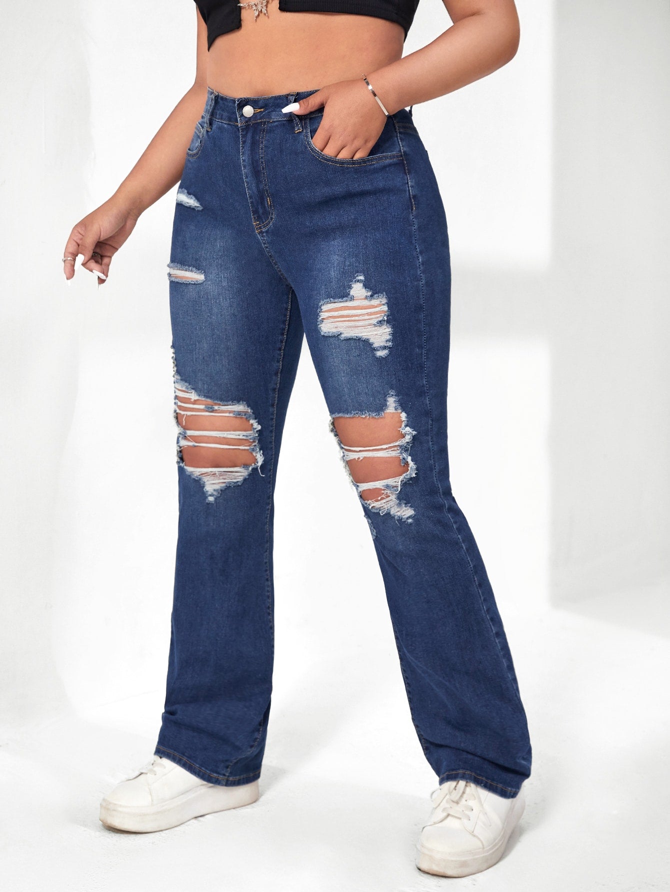 SHEIN ICON plus Ripped Flare Leg Jeans