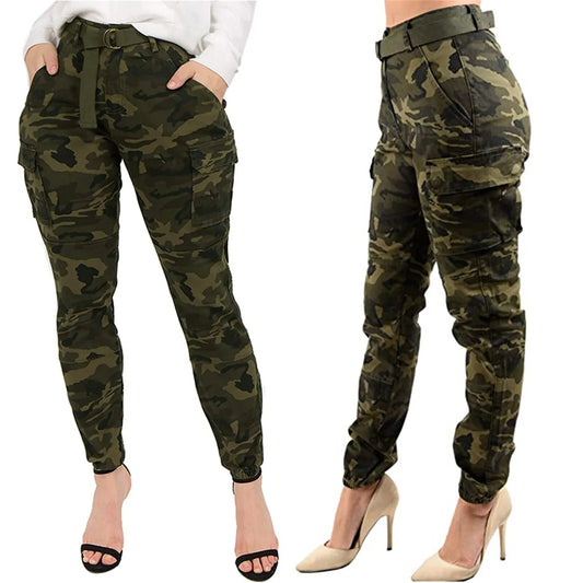 Cargo Camouflage Pants for with Matching Belt Pantalones Fashion Women'S Winter Autumn Pants High Waist Slim Fit Jogger Trousers