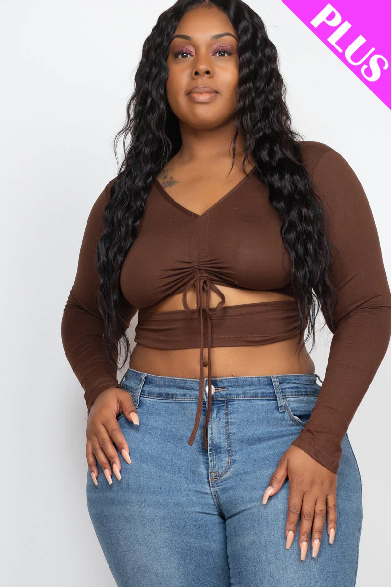 Drawstring Ruched Cutout Front Crop Top 