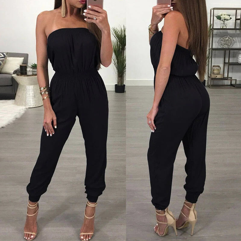 Women Casual Off-Shoulder Wide Leg Jumpsuit 