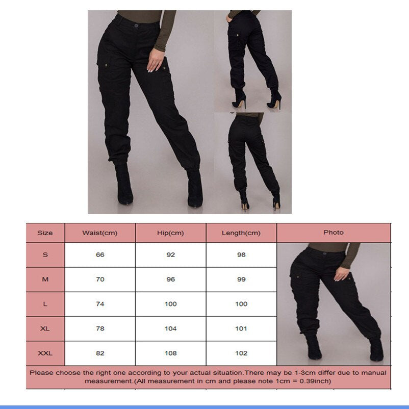 Stylish Women Cargo Pants High Waist Black Pants Button Pockets Design Gothic Style Trousers Solid Color Long Trouser plus Size